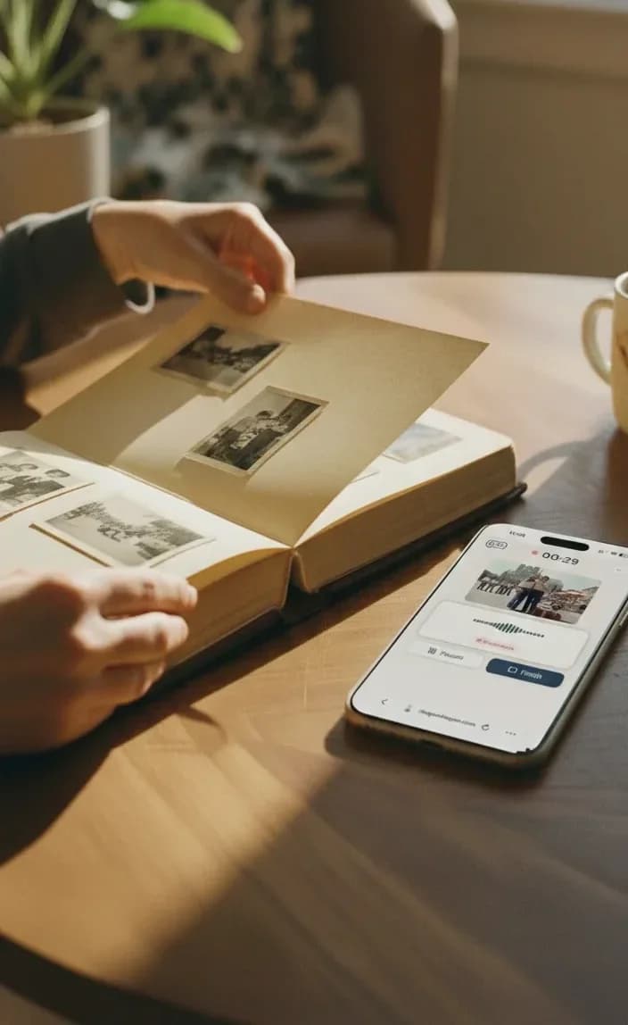 Taking a photo of vintage family pictures in a photo album with iPhone
