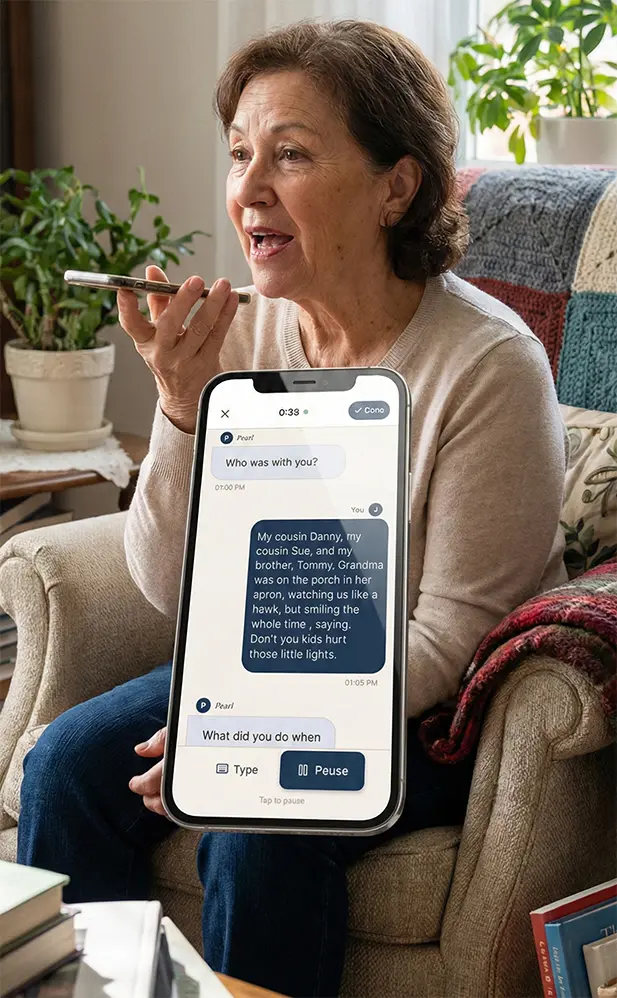 Pearl AI interviewer guiding storytelling