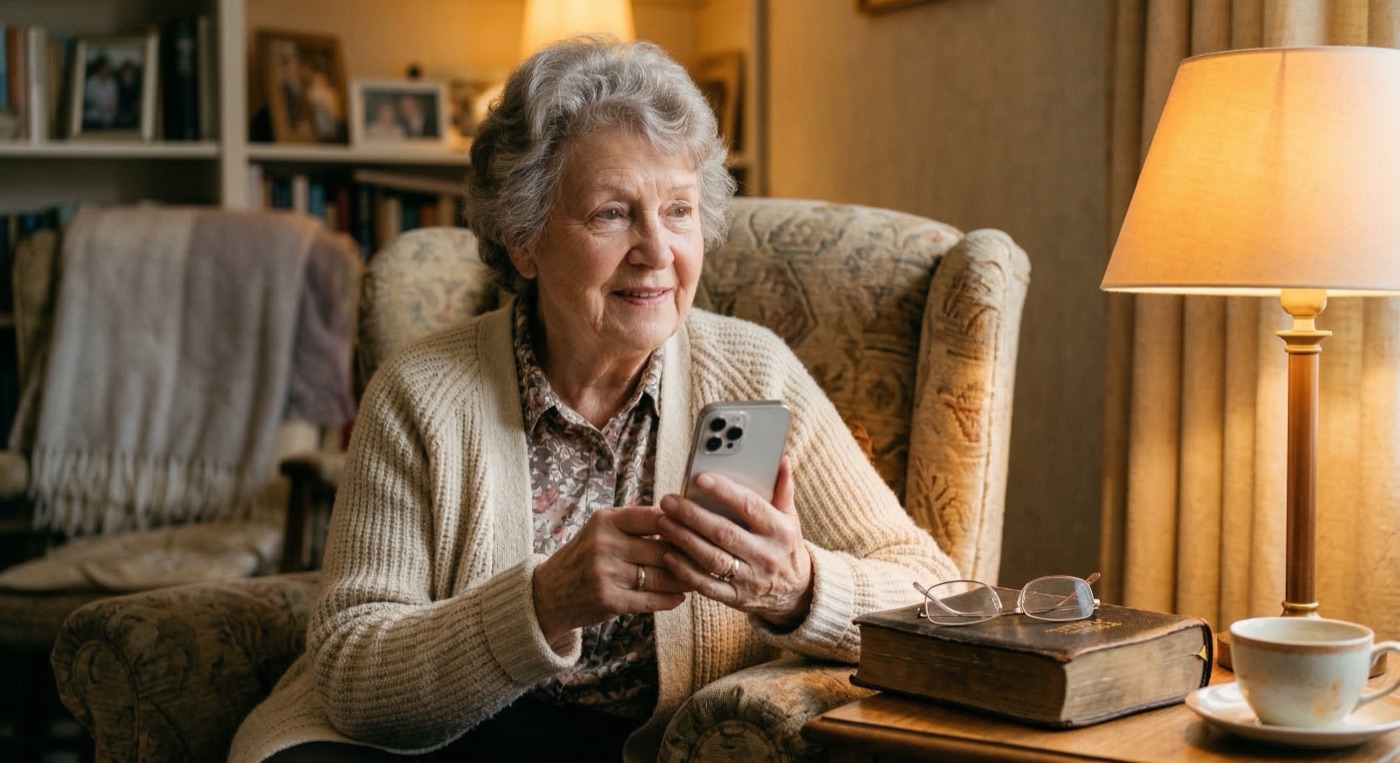 Grandmother recording a story on her phone